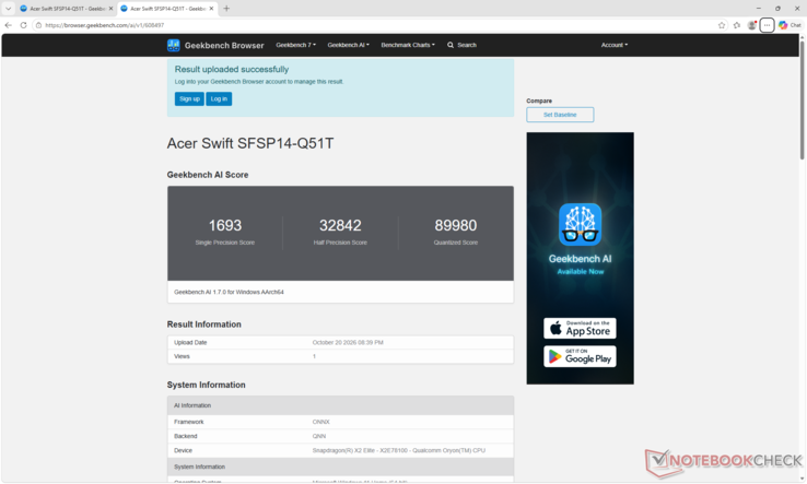 QNN arka ucunu kullanan GeekBench AI 1.7, mevcut AMD Zen 5 ve Intel Panther Lake çözümlerinden daha yüksek nicemlenmiş performans sunuyor