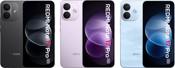 Redmi Note 17 Pro 5G'nin önden görünümü ve renk seçenekleri