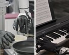 Genesis AI, yumurta kırma, domates dilimleme, kabloları bağlama ve piyano çalma gibi ince motor görevlerini yerine getiren robotik elleri gösteriyor.