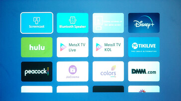Yaber T1 Pro uygulama menüsü, projektörün harici bir monitör veya Bluetooth hoparlör olarak kullanılmasına yönelik araçların yanı sıra ek hizmetleri de listeler. (Resim kaynağı: Notebookcheck)