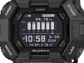 Engebeli bir dağ manzarası önünde kırmızı ve beyaz dijital ekranlı Casio G-Shock Mudman GDG-B100 saat.