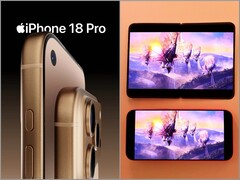IPhone 18 Pro'nun konsept görüntüsü (solda) ve 3D baskılı iPhone Fold kuklası (sağda). (Görsel kaynağı: @ld_vova ve Ben Geskin, düzenlenmiştir)