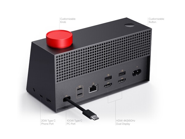 Lenovo AI Work Companion Concept'in arka ve sağ tarafında bir dizi bağlantı noktası bulunuyor.