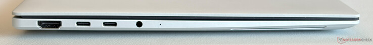 Sol: HDMI 2.1 TDMS, Thunderbolt 4 özellikli 2 adet USB-C 4.0 (40 Gbit/s, DisplayPort ALT modu, Güç Dağıtımı)