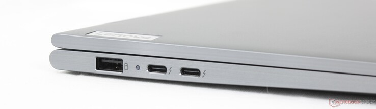 Sol: USB-A 3.2 Gen 1 (5 Gbit/sn, her zaman açık), Thunderbolt 4 ile 2x USB-C 4.0 (40 Gbit/sn, DisplayPort 2.1, Power Delivery 3.0)