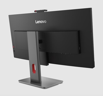 Lenovo P34WD IPS ultra geniş monitörün arka görünümü.