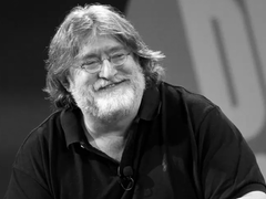 Valve başkanı ve kurucu ortağı Gabe Newell'ın siyah beyaz bir portresi