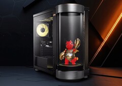 MSI'ın en yeni oyun kulesinin ön tarafında bir hologram ekran bulunuyor.