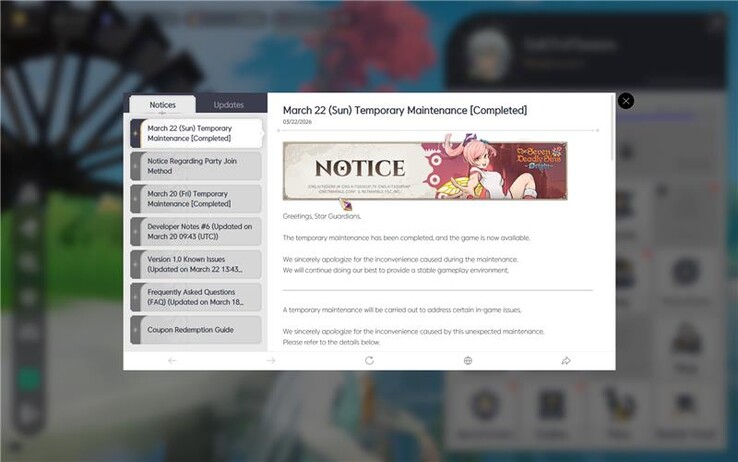 22 Mart tarihli oyun içi bildirim, Yedi Ölümcül Günah'ta ses düzeltmesi ve diğer hata düzeltmelerini doğruluyor: Köken.