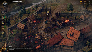 Thronebreaker: The Witcher Tales oyununda bir köyü gösteren bir resim.
