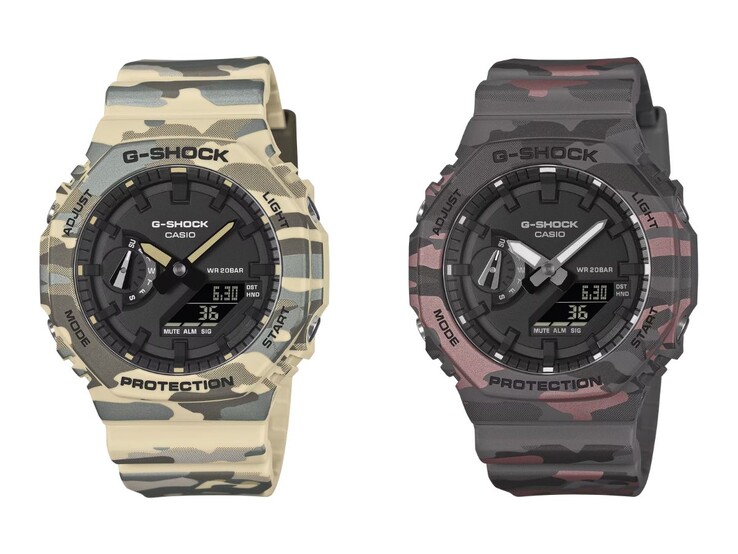 Casio G-Shock GA-2100CM-5A (solda) ve GA-2100CM-8A (sağda) saatler