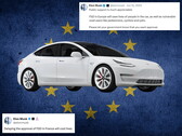 Arka planda AB bayrağı ve X'ten yorumlarla Tesla