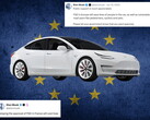 Arka planda AB bayrağı ve X'ten yorumlarla Tesla