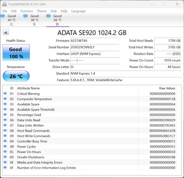 ADATA SE920 UASP (USB Ekli SCSI Protokolü) kullanır