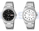 Siyah kadranlı Casio MTP-1440DJ-1AJF ve beyaz kadranlı MTP-1440DJ-7BJF.