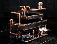 Bakır borular ve basınç göstergeleri Billet Labs'in bilgisayarına steampunk bir görünüm kazandırıyor.