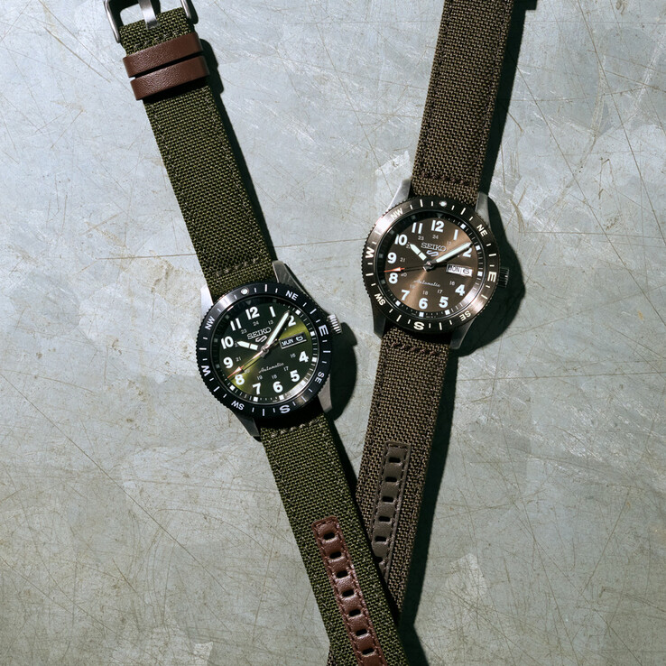 Seiko'nun naylon kayış donanımlı HDB008 ve HDB009 modelleri, toprak tonları ve pusula çerçeveleri ile sağlam dış mekan stiline yöneliyor.