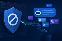 AI sohbet mesajlarını gizlice kaydeden bir reklam engelleyicinin illüstrasyonu