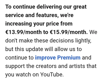 YouTube Premium bireysel plan fiyat artışı e-postası