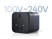 Ugreen X575 şarj cihazı, geniş bir voltaj aralığıyla uyumludur. Resimde: adaptörün alt kısmını gösteren bir tanıtım fotoğrafı.