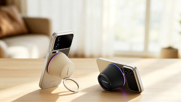 Mıknatıslı halka aracılığıyla telefona takılan ve telefon standı görevi gören Xiaomi hoparlör