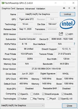 GPU-Z Intel Iris Xe Graphics G7