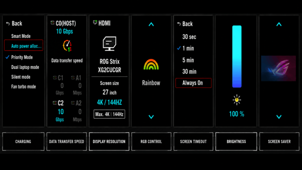 ROG Flux Şarj İstasyonu ayarları arayüzü