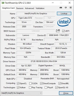 GPU-Z Iris Xe Grafik G7
