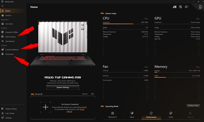Promosyon, İçerik Platformu, Oyun Kitaplığı - Armoury Crate çok fazla paket içeriyor ve yükleme süreleri optimal değil