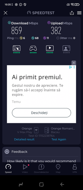 Ookla Speedtest, 1. çalıştırma (Resim kaynağı: Ekran görüntüsü - Sergey Tarasov - Notebookcheck)