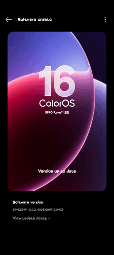 Reno 16 5G üzerinde ColorOS 11 OTA (Görüntü kaynağı: Oppo Community)