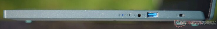 Sağ: Gösterge LED'leri, 3,5 mm ses jakı, USB-A 3.2 Gen1, Nano Kensington
