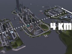 GTA III Liberty City'nin üç adalı 4KM haritasının havadan görünümü