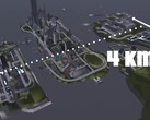 GTA III Liberty City'nin üç adalı 4KM haritasının havadan görünümü