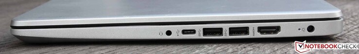 Ses kombo, 3 x USB 3.0, bir kez Type C, iki kez Type A, HDMI 1.4b, içi boş soket (güç konektörü)