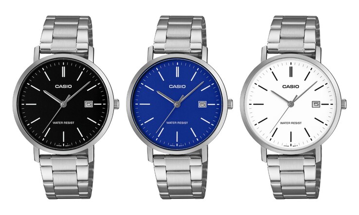 Soldan sağa: Casio MTP-VT05D-1E, MTP-VT05D-2E ve MTP-VT05D-7E saatleri