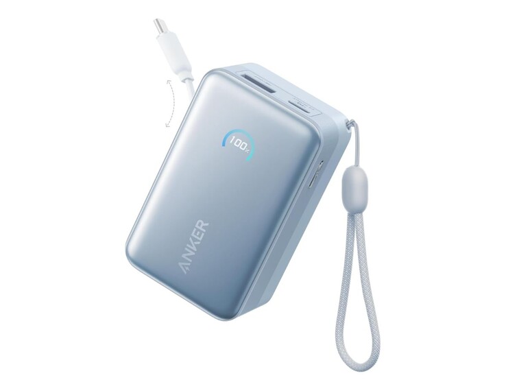 Mavi renkli Anker Nano Güç Bankası (10K, 45W, Dahili Geri Çekilebilir USB-C Kablosu)