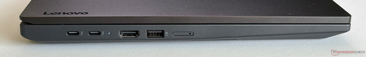 Sol: Thunderbolt 4 ile 2x USB-C 4.0 (40 Gbps, DisplayPort 1.4a, Power Delivery), HDMI 2.1, USB-A 3.2 Gen. 1 (5 Gbps, Always-On), Nano-SIM