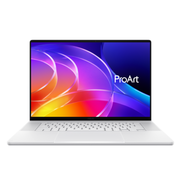 Beyaz renkli Asus ProArt P16'nın önden görünümü
