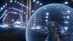 Arjun Devraj, Carcosa'ya gelen bir mermi dalgasına karşı Soltari Kalkanı'nı konuşlandırıyor.