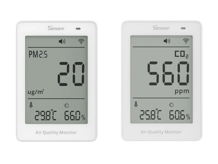 PM2.5/PM10 (solda) ve CO2 (sağda) Sonoff AirGuard sensörleri