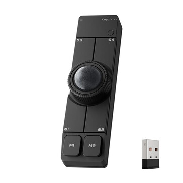 Siyah renkli Keychron Nape Pro kablosuz trackball fare ve USB Tip-A dongle
